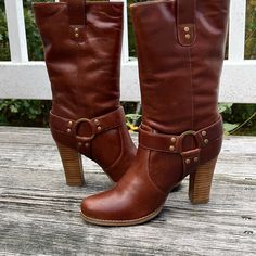 Colin Stuart Mid-Calf Cognac Leather Boot With Nailhead And Ring Detail. Pull On Style. 3.5” Stacked Heel. Size 6.5. Never Worn. Blue Knee High Boots, Purple Suede Boots, White Heel Boots, Pink Suede Heels, Tall Brown Leather Boots, Taupe Boots, Sequin Boots, Brown Knee High Boots, High Leather Boots