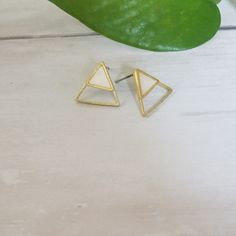 Gold Triangle Studs * ~1/2" Minimalist White Triangle Jewelry, Triangle Shaped White Jewelry For Gifts, White Triangle Jewelry For Gift, White Triangle Jewelry Gift, Everyday White Pierced Jewelry, Nickel Free White Earrings For Everyday, Nickel-free White Earrings For Everyday Wear, Nickel-free Adjustable White Earrings, Minimalist Nickel-free White Earrings