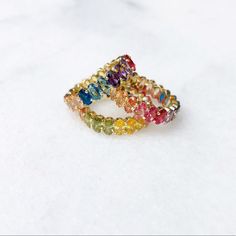 Brand New Cubic Zirconia Sterling Silver Open To Offers Elegant Adjustable Rainbow Rings, Rainbow Cubic Zirconia Jewelry With Sparkling Stones, Multicolor Stackable Cubic Zirconia Jewelry, Multicolor Rhinestone Jewelry For Anniversary, Rainbow Cubic Zirconia Stackable Jewelry, Multicolor Rhinestone Anniversary Jewelry, Gift Cubic Zirconia Multi-stone Eternity Band, Gift Multi-stone Cubic Zirconia Eternity Band, Elegant Rainbow Rhinestone Jewelry