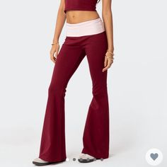 Brand New Never Worn, Super Cute Just Didn’t Fit Me, Maroon And Pink, Foldover Flare Leggings Edikted Xs Fold Over Leggings, Red Leggings, Flare Leggings, Fold Over, Quince, Pink Red, Pant Jumpsuit, Pants For Women, Super Cute