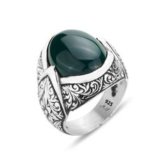 Men Silver Natural Green Agate Ring, Men Handmade Agate Aqeeq Ring, Engraved Handmade Ring, Men Silver Jewelry, Father Day Gift, 925 Silver ★Item Details • Gender : Male / Female• Material : 925K Sterling Silver• Total weight : 20 Grams• Gemstone : Agate Stone ✔ Ready to Ship in 1-2 Business Days ..✔ Shipped to the Worldwide 1-5 business days with free shipping...✔ The product will be sent to you with a handmade wooden box to avoid any damage during shipping...✔ Visit our store, browse other Men's jewelry, silver and gold collections, and find the perfect piece you're looking for... Green Agate Ring, Emerald Stone Rings, Citrine Stone, Rare Gemstones, Tiger Eye Stone, Agate Ring, Green Agate, Classic Ring, Engraved Rings