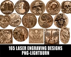 a collection of laser engraving designs with the words,'65 laser engraving designs png - lightburn '