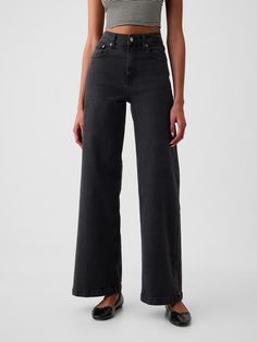 High Rise Stride Wide-Leg Jeans | Gap Wide Leg Black Jeans, Fran Fine, Color Minimalist, Classic Capsule Wardrobe, Jeans Look, Mellow Yellow, Non Stop, Pocket Jeans