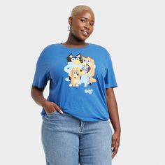 The Women's Bluey Short Sleeve Graphic T-Shirt - Blue makes a great addition to your casual wardrobe. It features fun graphics from the tv show - Bluey, that’s sure to put a smile on your face. Perfect for casual outings or everyday wear, this Women's Bluey Short Sleeve Graphic T-Shirt - Blue is a great pick. Playful Blue Top With Funny Print, Blue T-shirt With Character Print In Relaxed Fit, Funny Blue T-shirt With Character Print, Blue Fun Top With Funny Print, Blue Tops With Funny Print, Funny Blue Crew Neck Top, Blue Tops With Funny Print And Relaxed Fit, Blue Tops With Funny Print Relaxed Fit, Funny Blue Short Sleeve Top