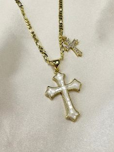 Le Deux Cross Pendent – ABNDCE Double Cross Necklace, Shell Cross, Cross Pendent, Streetwear Jewelry, Pink Cross, Gold Cross Necklace, Jewelry Accessories Ideas, Dope Jewelry, Jewelry Fashion Trends