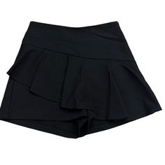 Zara Size Small Black Ruffle Skort. New Without Tags-Never Worn Black Stretch Ruffle Skort, Casual Black Skort By Zara, Zara Black Casual Skort, Zara Casual Black Skort, Fitted Black Ruffled Shorts, Zara Black Shorts For Night Out, High Waist Black Shorts With Ruffles, High Waist Black Ruffled Shorts, Black High-waisted Ruffled Shorts