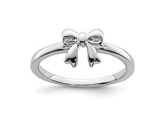 Rhodium over sterling silver children's polished finish bow ring. Band width measures approximately 1/16". Cute Things For Wishlist, Simple Cute Jewelry, Cute Silver Jewelry Aesthetic, Evry Jewels Silver, Silver Bow Ring, Sterling Silver Bow Jewelry For Anniversary, White Gold Bow Rings For Anniversary, Round Bow Rings For Gift, Adjustable Bow Jewelry For Anniversary