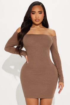 Available In Mocha, Heather Grey, Black, And Red. Ribbed Mini Dress Long Sleeves Off Shoulder Neckline Stretch Self: 93% Rayon 7% Spandex Imported | My Go To Off Shoulder Mini Dress in Mocha size Medium by Fashion Nova Brown Stretch Mini Length Bodycon Dress, Brown Stretch Mini Bodycon Dress, Brown Stretch Bodycon Mini Dress, Brown Stretch Bodycon Dress For Date Night, Off Shoulder Mini Dress, Dress Long Sleeves, Ribbed Mini Dress, Dress Long, Mocha