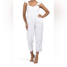 Nwt Lined Pants With Sweetheart Neckline And Ruffle Cap Sleeve . Inseam Approx 28” Cotton Jumpsuits And Rompers For Vacation, White Cotton Jumpsuits And Rompers For Vacation, Fitted Cotton Summer Jumpsuits And Rompers, Fitted Summer Cotton Jumpsuits And Rompers, Fitted Cotton Jumpsuits And Rompers For Summer, Chic White Cotton Jumpsuits And Rompers, Fitted Cotton Jumpsuit For Beach, White Overalls For Day Out, Casual Fitted Jumpsuits And Rompers For Daywear