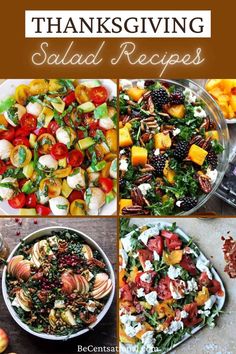 thanksgiving salad recipe collage with pictures of different types of salads and fruits in them