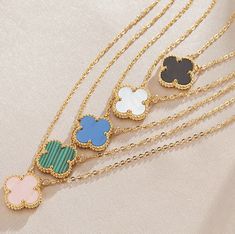 Add some charm to your outfit with the Solid Color Clover Necklace. This cute and trendy accessory adds a pop of color to any look. Perfect for any occasion, this necklace will make you feel lucky and fashionable. Clover Jewelry, 18k Gold Necklace, Chic Necklace, Stylish Necklace, Gold Jewelry Necklace, Clover Necklace, Four Leaves, Timeless Jewelry, Four Leaf