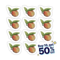 stickers with the words buy 10 get 50 % off on each one, and there are