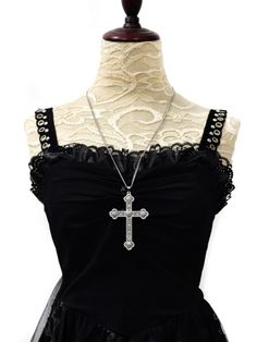 Embrace the cyberpunk, gothic, steampunk, and retro vibes with our unique cross necklace. This single necklace captures the essence of multiple alternative fashion styles, making it a versatile and edgy accessory. Add a touch of mystery and individuality to your look with this statement piece.   Please note that this product includes only the necklace. Punk Cross Jewelry For Halloween, Punk Style Cross Jewelry For Halloween, Punk Style Cross-shaped Halloween Jewelry, Edgy Metal Cross Necklace, Gothic Cross Pendant Clavicle Chain Necklace, Gothic Clavicle Chain Necklace With Cross Pendant, Punk Style Clavicle Chain Necklace With Cross, Punk Style Cross Clavicle Chain Necklace, Gothic Metal Cross Necklace