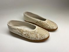 "Beautiful handmade embroidered slippers. Pattern found from museum. Very comfortable and soft feet warmers. Wool is a natural insulator. It keeps your feet warm in the winter and dry in the summer. -Exclusive hand made slippers with soft real leather sole. -Machine embroidered.  -Made of woolen fabric. Lining jersey, sole batting 100% cotton. -Ready to ship, worldwide. We use only recorded shipping. Measure: Insole length from toe to heel 24.5 cm; 9.64\" EUR 38 U.S. size 7.5. We like custom orders too, please contact!" Embroidered Slippers, Blossom Flower, Custom Orders, Real Leather, Slippers, Blossom, Electronic Accessories, Purses And Bags, Leather