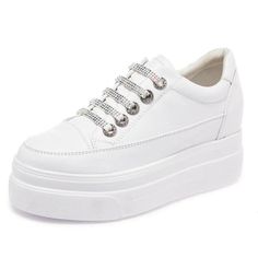 P21 Women's Casual Shoes - Leather Vulcanized Platform Sneakers - Touchy Style Women's Casual Shoes, Shoes Platform, Super High Heels, Fabulous Fall, Favorite Sweater, Pig Skin, Platform Sneakers, Casual Shoes Women, Chic Design