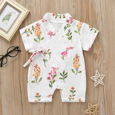 Floral Kimono Romper – Teeny Mini Me Baby Kimono, Short Sleeve Kimono, Kimono Design, Wrap Shorts, Wrap Romper, Short Sleeve Romper, Baby Shorts, Floral Kimono, Mixing Fabrics