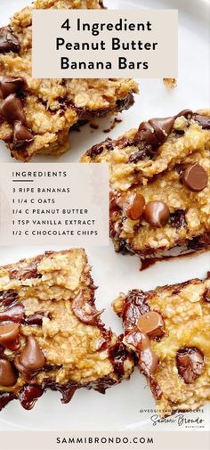 four ingredient peanut butter banana bars on a white plate