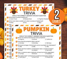 two thanksgiving trivias with pumpkins on them