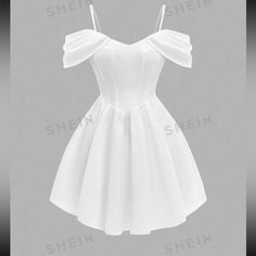 Off White Dama Dresses, White Short Dresses Formal, Short Puffy Corset Dress, Off Shoulder Dress With Straps, White Poofy Dress Short, White Short Formal Dress, Simple White Mini Dress, White Dress Medium Length, Off White Short Dress