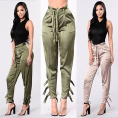 FREE SHIPPING Summer Women Pants New Solid Green Pants High Waist Trousers Women Elegant Satin Pants Women Clothing Laides Pants JKP1920 Lace Up Shorts, Button Jeans, Work Pants Women, High Waist Trousers, Satin Pants, Solid Green, New Pant, Women Pants, Jeans Material