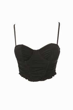 SIZE: S-M-L COLOR: BLACK DESCRIPTION: BUSTIER STYLE CROP TOP IN RUCHED MESH, ADJUSTABLE STRAPS, ZIPPER ON THE BACK. Black Bustier, Party Girl, Going Out Tops, Real Girls, Party Girls, Girls Night Out, Black Crop Tops, Girl Top, High Waisted Denim