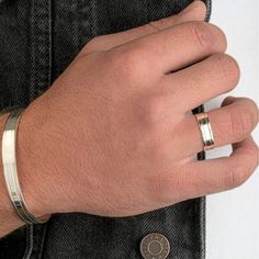 ♥  Fancy Men's Ring Band in 925 Sterling Silver or 24K Gold Plated over Solid Silver base metal. The ring is 1.2 mm thick and has two laser-cut lines designed outside. * The ring features a discreetly laser-engraved secret message, adding a personal touch to this modern men's wedding band. *  Truly timeless piece that makes the Best Gift for Him on any special occasion.  * Make him the best-dressed man with a message that only you and him know!  ♥ S I Z E  &  M A T E R I A L S: ★ STYLE: Elegant Mens Ring ★ MATERIALS: 925 Sterling Silver, 24K Gold Plated  ★ RING THICKNESS: 1.2mm ★ RING WIDTH: 6mm ♥ G I F T I N G: All my items are packaged and ready to gift in an ELEGANT GIFT BOX FOR FREE!  The packaging is bubble-wrapped to ensure it can cause no damage during transport. ♥ S H I P P I N G Polished Metal Jewelry With Thick Band, Classic Stainless Steel Jewelry With Thick Band, Classic Stainless Steel Thick Band Jewelry, Silver Couple Rings In 14k Gold With Polished Finish, Gift Jewelry With Shiny Finish Thick Band, Gift Jewelry With Shiny Finish And Thick Band, Modern 14k Gold Silver Bands, Silver 14k Gold Polished Bands, Polished Silver 14k Gold Bands