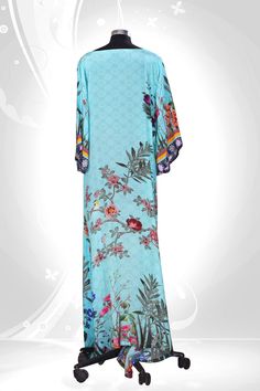 Unwind in style with our Pure Silk Butterfly Print Beach Dress for women. This luxurious dress features a delicate butterfly motif on soft, breathable silk, offering a blend of elegance and comfort. Its flowing silhouette and lightweight fabric make it the perfect choice for a breezy day by the sea or a sunlit beach stroll. FABRIC :- 100% Silk (NON SHEER) Size :- (Small To 4XL) * Regular Dress Length 57 " from shoulder to hem CARE * Hand washing recommended * Gentle machine wash SHIPPING * World wide express shipping via DHL express / Fedex Priority Blue Summer Dresses With Butterfly Print, Summer Dresses With Digital Print And Kimono Sleeves, Blue Silk Dress With Digital Print, Beach Dresses With Digital Print And Kimono Sleeves, Spring Bohemian Maxi Dress With Digital Print, Silk Floral Print Long Maxi Dress, Summer Vacation Dresses With Digital Print, Beach Silk Printed Dresses, Silk Beach Dress With Prints