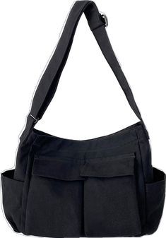 Black Rectangular Shoulder Bag With Pockets, Black Chest Bag With Pockets For Everyday Use, Black Shoulder Bag With Pockets For Daily Use, Black Satchel Shoulder Bag With Pockets, Black Canvas Backpack With Pockets, Everyday Use Black Chest Bag With Pockets, Black Canvas Shoulder Bag With Pockets, Casual Black Hobo Bag With Pockets, Black Rectangular Chest Bag With Pockets