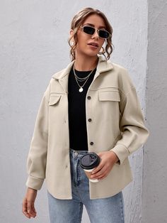 Khaki Casual  Long Sleeve Polyester Plain Regular Embellished Non-Stretch Fall/Winter Women Outerwear Woolen Coat Woman, Two Piece Set Pants, Baggy Style, Women Overcoat, Single Breasted Coat, Saint John, Swimwear Bottoms, Collared Coat, Woolen Coat