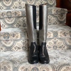 Beautiful And Rare Chanel Boots. Black And Silver Leather. Worn Once. Paid $3500. Chanel Rain Boots 2022, Chanel Boots, Selling On Poshmark, Chanel Shoes, Black And Silver, Coco Chanel, Winter Rain, Boots Black, Luxury Items