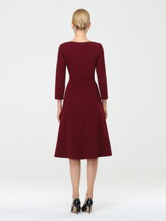 Fit: Please refer to Size Chart. Closure: It is Concealed a Zipper Up The Back. Undergarments: It is Not Padded, without Lining. Fabric: The garment comprises Polyester. Stretch: Fabric is Low Stretch. Fall A-line Midi Dress For Office, Midi Dress With Back Zipper For Work, Chic Midi Dress With Back Zipper For Office, Knee-length Business Casual Spring Dresses, Knee-length Midi Dress For Office Wear In Fall, Knee-length Midi Dress With Back Zipper For Office, Midi Dress With Back Zipper For Work In Fall, Fall Midi Dress For Office, Knee-length, Office Knee-length Midi Dress With Back Zipper