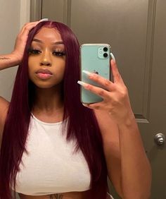 Pelo Color Borgoña, Pelo Color Vino, Burgundy Hair Dye, Burgandy Hair, Maroon Hair, Red Hair Inspo, Long Red Hair, Burgundy Hair