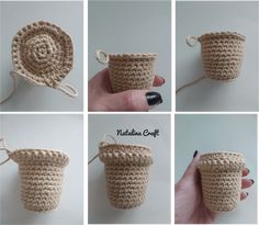 crocheted coffee cup cozying pattern with instructions to make it look like a snail