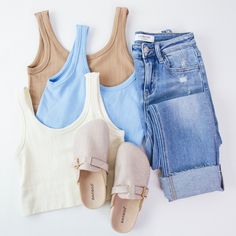 Flaunt your unique style with the Esther Sleeveless Crop Top! This sky blue top features a playful combination of a sleeveless design and a cropped length, perfect for showing off your personality. The crew neckline adds a touch of quirkiness, making this top a must-have for any fashion-forward individual. General Info: 97% Nylon, 3% Spandex Machine Wash Cold; Line Dry Sleeveless Cropped Fit Guide: Shape & Fit: Fitted, Cropped Fabric Elasticity: Moderate Stretch Fabric Texture: Knit Model Info: Height: 5’8” | Bust: 32” | Waist: 24” | Hip: 35” | Size shown: S/M Suitcase Essentials, Sneaker Heels Wedges, White Jumpsuit Dress, Denim Flare Jeans, Wedge Loafers, Plus Size Outerwear, Free People Shoes, Sleeveless Crop Top, Slide On