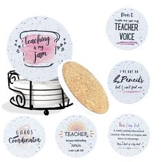 the teacher appreciation coasters have been placed on top of each other