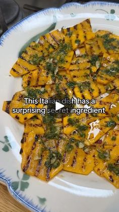 there is a white plate that has some food on it and the caption reads this italian dish has an surprising secret ingredient