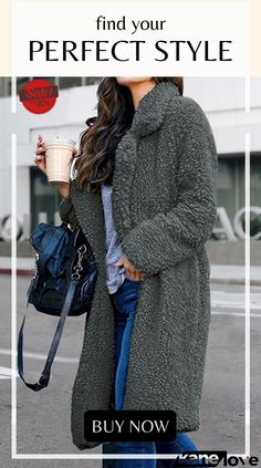 Faux Fur Long Sleeve Solid Color Coat Cozy Solid Color Outerwear For Fall, Cozy Solid Color Outerwear For Cold Weather, Gray Outerwear For Spring, Gray Solid Color Outerwear For Spring, Chic Gray Solid Color Outerwear, Cozy Gray Outerwear For Work, Color Pick, Stylish Girl, Outerwear Women