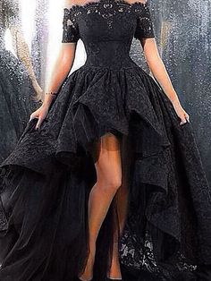 Black Wedding Dresses Short, Black Wedding Dress Short, Wedding Dress Short Front Long Back, Sus Stuff, Black Lace Wedding, Black Lace Prom Dress, Evening Dresses Online, Dresses Formal Elegant, Lace Prom Dress