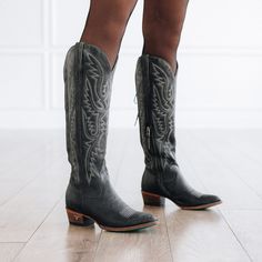 Monica Leg Types, Under The Knee Boots, Cactus Boots, Black Western Boots, Black Cowgirl Boots, Lane Boots, Black Cowgirl, Jet Black Color, Black Cowboy Boots