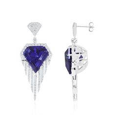 For Sale on 1stDibs - Elegant and Exquisitely detailed White Gold Earring, with 27.0 Cts (approx) Tanzanite Exquisitely cut in Unique Diamond Shape accented with micro pave Luxury Tanzanite Drop Earrings, Luxury Tanzanite Gemstone Earrings, Luxury Tanzanite Earrings With Gemstone, Luxury Tanzanite Earrings, Luxury Tanzanite White Gold Earrings, Luxury White Gold Tanzanite Earrings, Tanzanite Diamond Earrings, Tanzanite Diamond, Diamond Earring