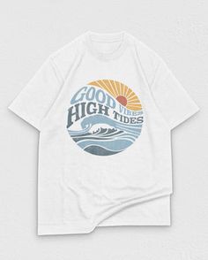 High Tides Tee | 3 Kinds Co. Beach Graphics, Graphics Tee, Navy Crewneck, Cream Hoodie, Green Crewneck, Pink Crewneck, High Tide, Distressed Denim Shorts, Comfy Fits