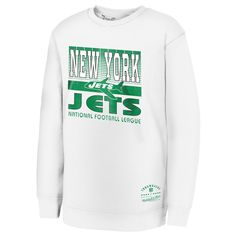 Channel the classic New York Jets style with this Retro Big Game Fleece Pullover Sweatshirt. This officially licensed sweatshirt features distressed graphics for a vintage look and feel that harkens back to classic Jets game day style.  A super-soft fleece lining provides an extra layer of warmth and comfort, making it perfect for moderate temperatures. Custom Jerseys, New York Jets, Big Game, Full Zip Hoodie, White Sweatshirt, Hoodie Jacket, Vintage Look, Black Nikes, Game Day