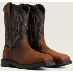 Ariat Men's Rigtek Wide Square Toe Composite Toe Waterproof Work Boot - Distressed Brown - 10034156 On Sale Now! This Item Ships FREE! Built for oil field performance, our waterproof RigTek work boot has your safety and comfort covered. It stands up to the toughest work with durable traction, cushioning and stability, and it's styled with a full vamp for the guy who likes options. ATS® technology provides ergonomic support on uneven terrain DRYShield™ waterproof construction keeps you dry in wet Oil Field, Western Work, Hard Working Man, Work Boot, Goodyear Welt, Work Boots, Brown Boots, On Sale, Ships