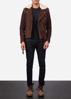 Embodying a fuse of rustic elements with contemporary style and detailing, this Furton Mocha Suede Biker Jacket is a true homage to the classics. An impressive mix of detailing that include a notch style collar that has a detachable fur, zipper cuffs, zippered front closure and waist belt, all set stylishly onto a suede finished goatskin leather in a deeply rich shade of mocha. Winter Suede Leather Jacket For Business, Suede Leather Jacket For Business In Winter, Winter Business Suede Leather Jacket, Business Suede Leather Jacket With Long Sleeves, Suede Leather Jacket For Business With Long Sleeves, Suede Leather Jacket With Long Sleeves For Business, Suede Long Sleeve Business Leather Jacket, Business Suede Leather Jacket For Fall, Fitted Leather Jacket With Belt Loops For Fall