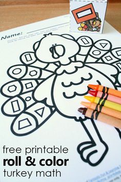 a turkey themed printable roll and color activity for kids