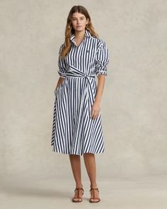 Polo Ralph Lauren Belted Striped Cotton Shirt Dress Twill Skirt, Cotton Shirt Dress, Wide Stripes, Ralph Lauren Dress, Elegantes Outfit, Mein Style, Shirtdress, Polo Dress, Ladies Dress Design