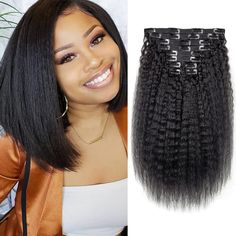 PRICES MAY VARY. 【High Quality】:This Kinky Straight Clip In Hair Extensions Is Made of 100% Remy Human Hair.Just Like Your Own Hair,Which Is Natural,Soft and Breathable.It Can Be Washed,Permed,Cut,Colored,Flat Ironed 【Hair Texture】:Kinky Straight Clip In Human Hair, The Color Is 1B/Natural Black,Well Crafted Double Wefts.120G/Set.10 Pcs/Set With 22 Clips Attached,Product Life: 6 to12 Months With Proper Care 【Premium Clips】:Stainless Steel Clips Can Last a Long Time,Double Thread Sewn at 2 Parts Amazon Hair Extensions, Straight Clip Ins, Hair Extensions For Black Women, Extensions For Black Women, Hair Clip In Extensions, Yaki Hair, Kinky Straight Hair, Curly Clip Ins, Real Human Hair Extensions