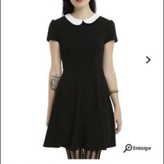 Black Dress With White Collar. Velvet Material But Silk On The Inside. Never Worn Black Summer Dress With Peter Pan Collar, Black Peter Pan Collar Party Dress, Black Dress With White Collar, Dress With White Collar, Goth Dress, Velvet Material, 15 Dresses, White Collar, Colorful Dresses