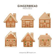 gingerbread houses with different shapes and sizes are shown in this set, including the top one