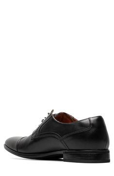 A slim stitch defines the cap toe and derby silhouette of these smooth leather loafers offering vintage sophistication and a classic style. Cap toe Lace-up style Leather upper and lining/rubber sole Imported Black Cap Toe Semi-formal Loafers, Masculine Black Cap Toe Leather Shoes, Black Leather Lined Lace-up Shoes For Derby, Semi-formal Black Derby Shoes With Brogue Detailing, Masculine Leather-lined Oxfords For Derby, Leather Loafers, Up Styles, Smooth Leather, Nordstrom Rack